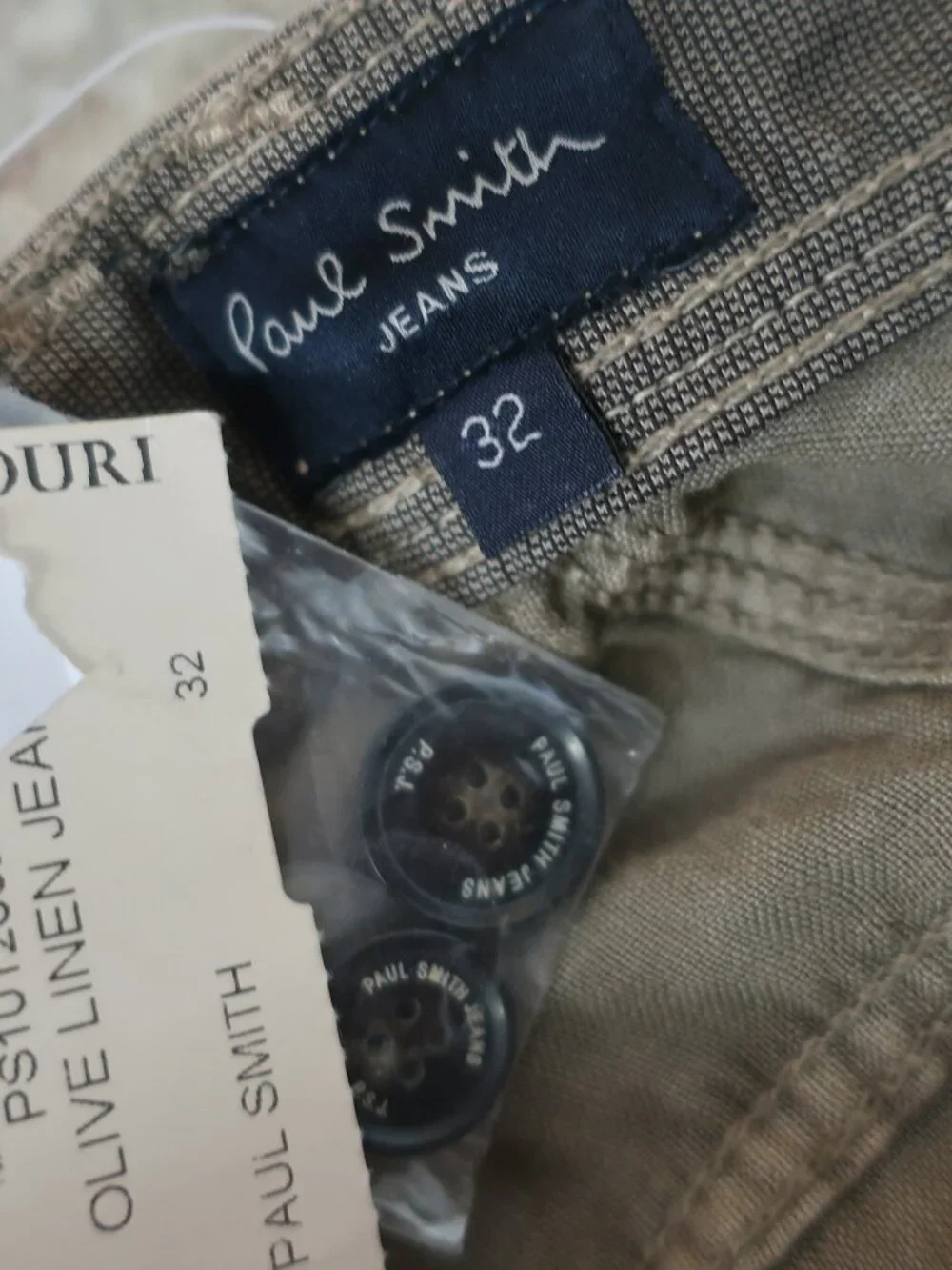 NWT Mens Paul Smith Jeans Olive (Item- 112) Pure Linen Button-Fly Pant 32
